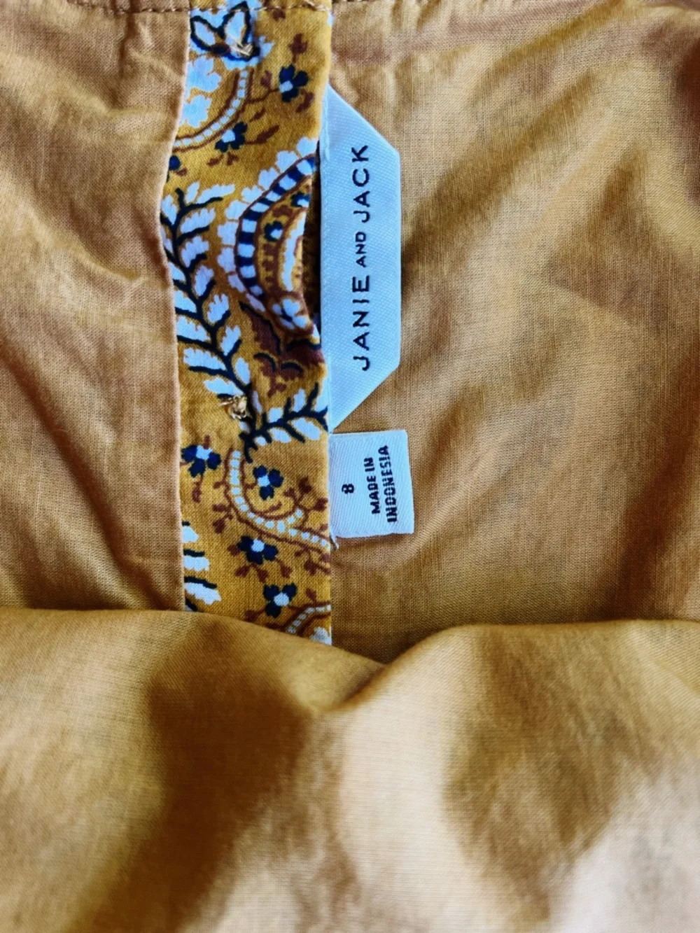 Janie and Jack Paisley Dress Size 8 Mustard Yellow Boho Puff Sleeve